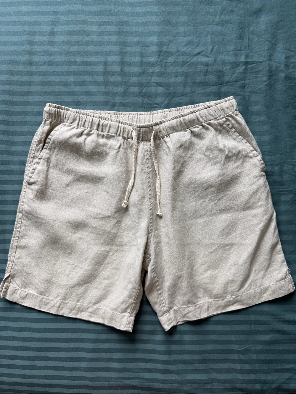 Alex Crane Bo Shorts Bone Men’s Size M 100% Linen Drawstring Shorts